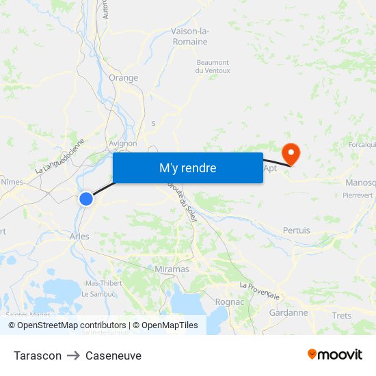 Tarascon to Caseneuve map