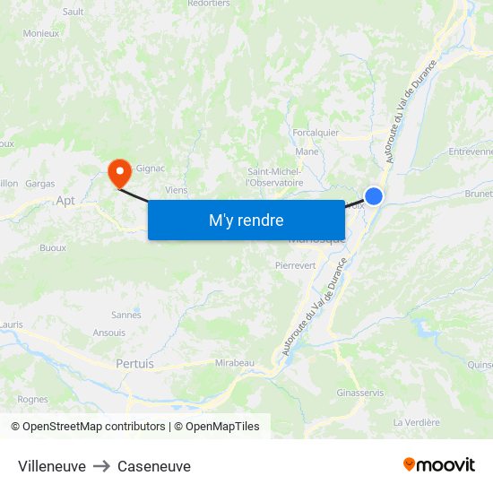 Villeneuve to Caseneuve map