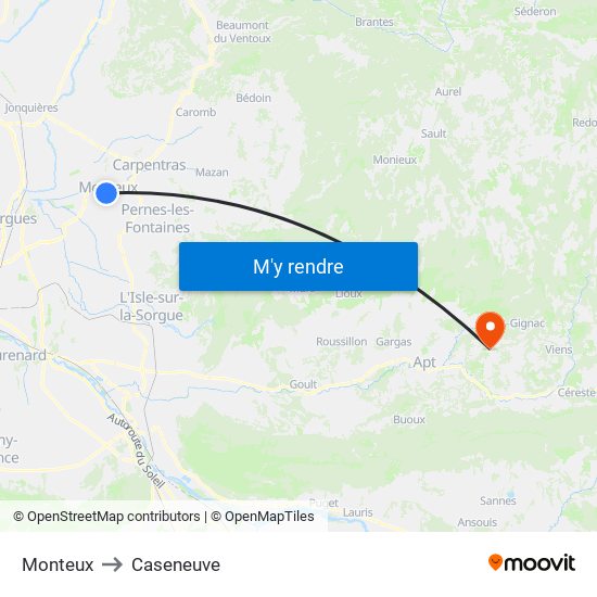 Monteux to Caseneuve map