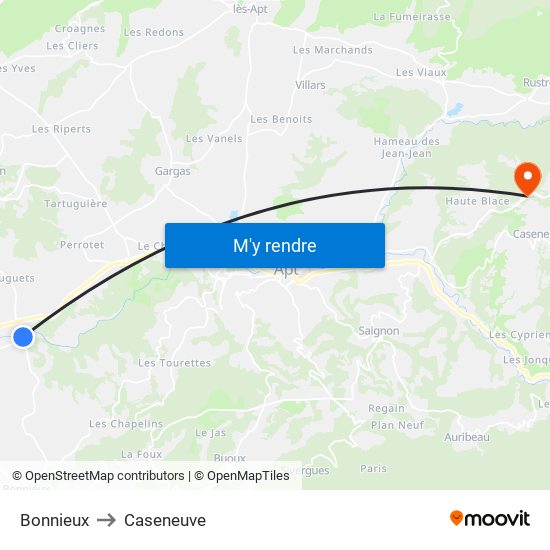 Bonnieux to Caseneuve map