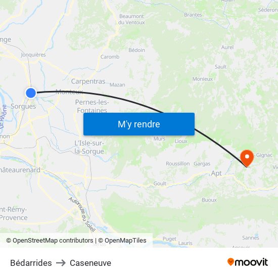 Bédarrides to Caseneuve map