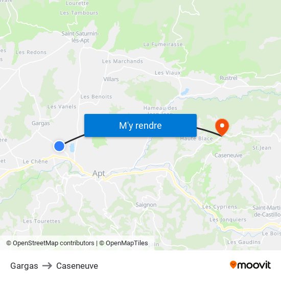 Gargas to Caseneuve map