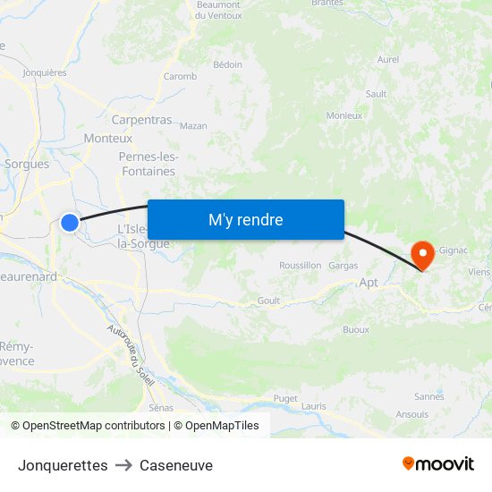 Jonquerettes to Caseneuve map