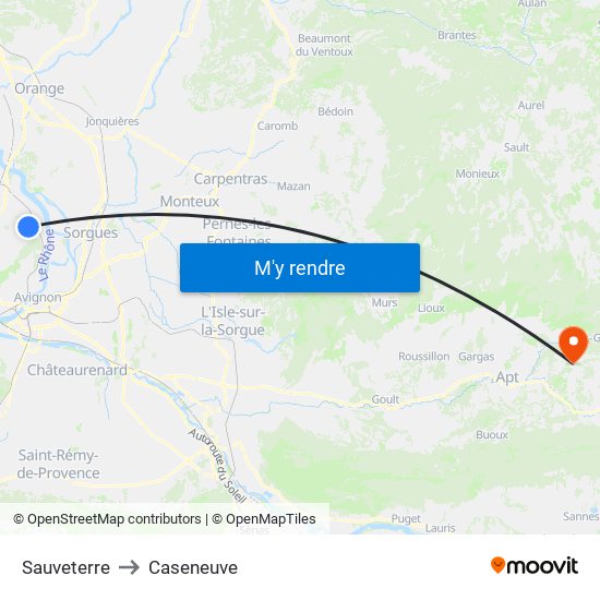 Sauveterre to Caseneuve map