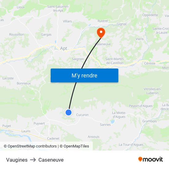 Vaugines to Caseneuve map