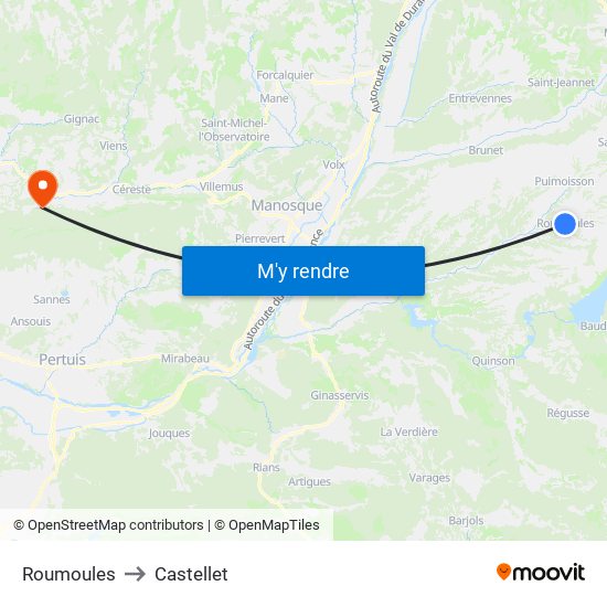 Roumoules to Castellet map