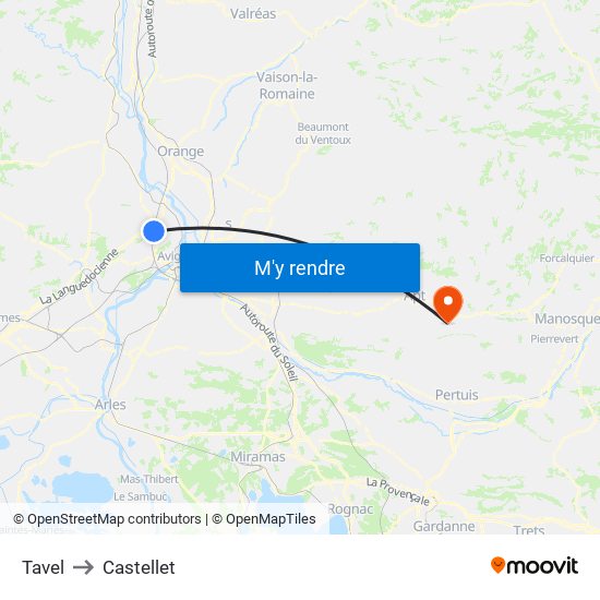 Tavel to Castellet map