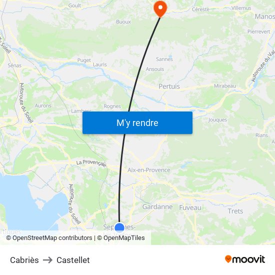 Cabriès to Castellet map