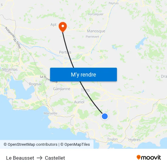 Le Beausset to Castellet map