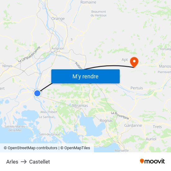 Arles to Castellet map
