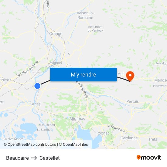 Beaucaire to Castellet map
