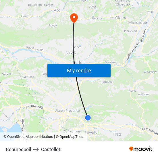 Beaurecueil to Castellet map