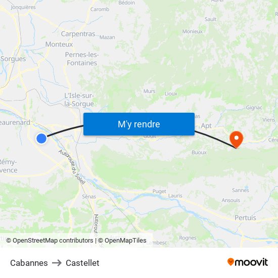 Cabannes to Castellet map