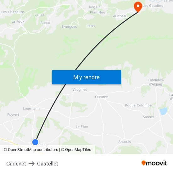 Cadenet to Castellet map