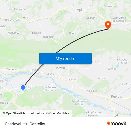 Charleval to Castellet map