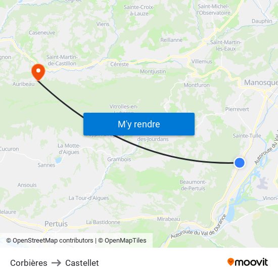 Corbières to Castellet map