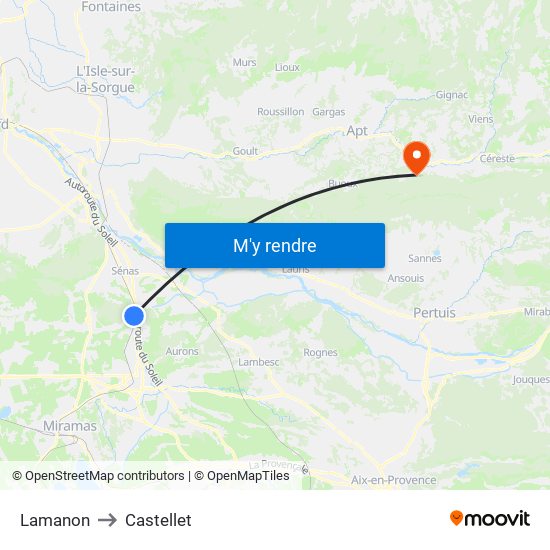 Lamanon to Castellet map