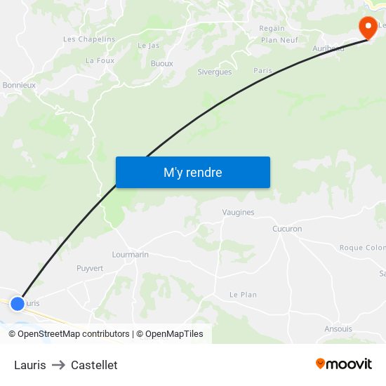 Lauris to Castellet map