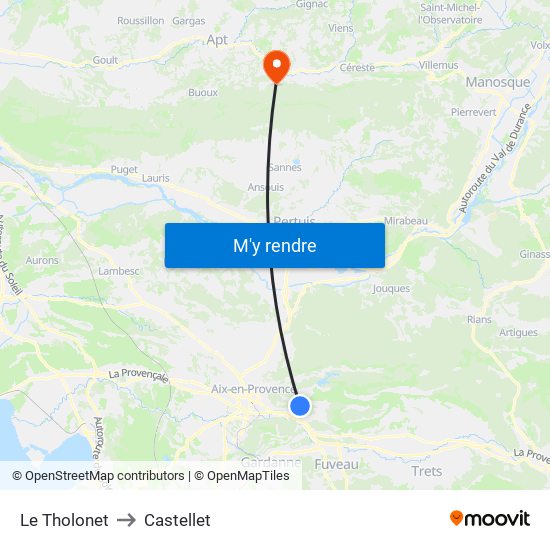 Le Tholonet to Castellet map