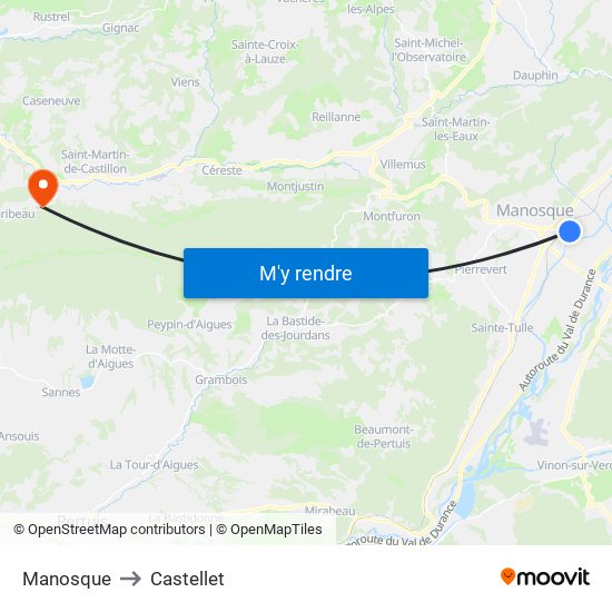 Manosque to Castellet map
