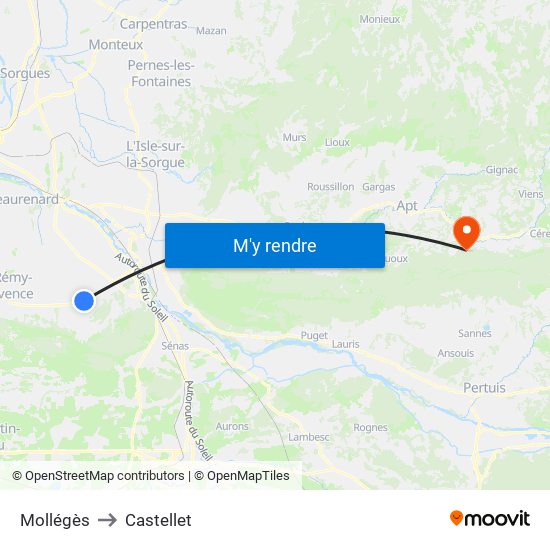 Mollégès to Castellet map