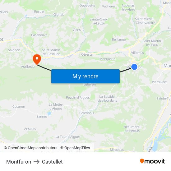 Montfuron to Castellet map