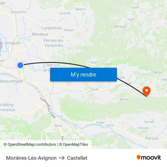 Morières-Lès-Avignon to Castellet map