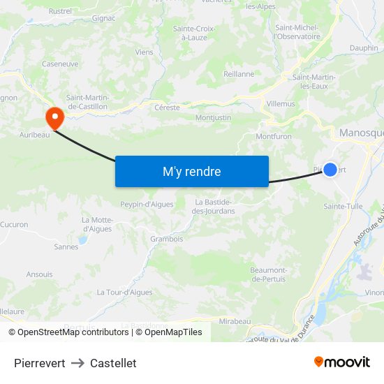 Pierrevert to Castellet map