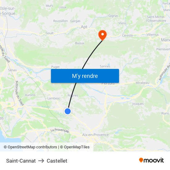 Saint-Cannat to Castellet map
