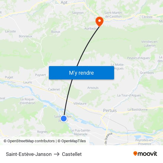 Saint-Estève-Janson to Castellet map