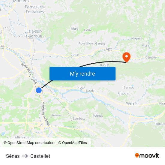 Sénas to Castellet map