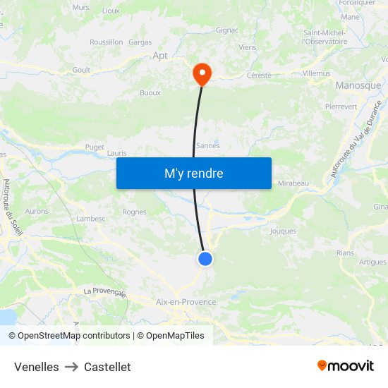 Venelles to Castellet map