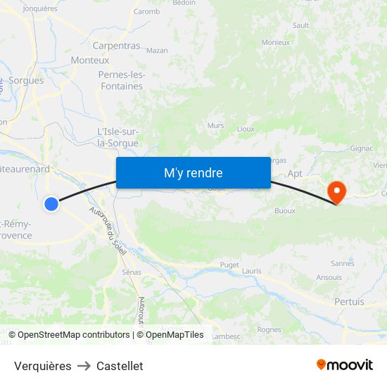 Verquières to Castellet map