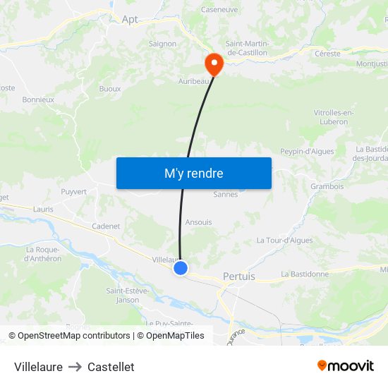 Villelaure to Castellet map