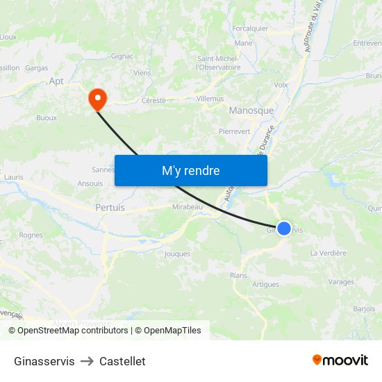 Ginasservis to Castellet map