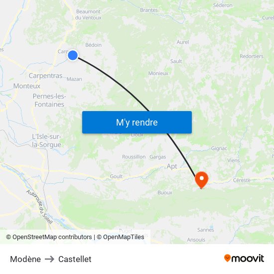 Modène to Castellet map