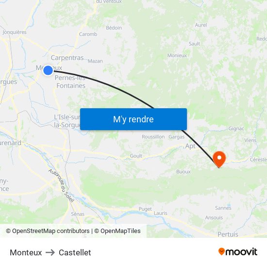 Monteux to Castellet map