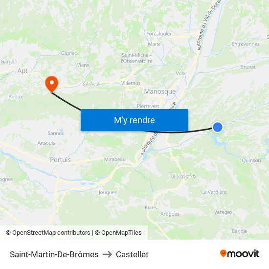 Saint-Martin-De-Brômes to Castellet map