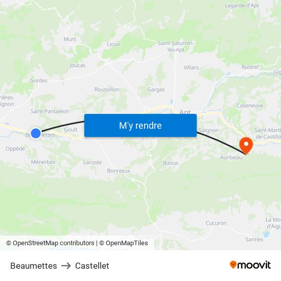 Beaumettes to Castellet map