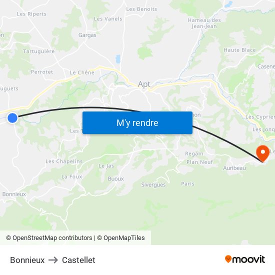 Bonnieux to Castellet map