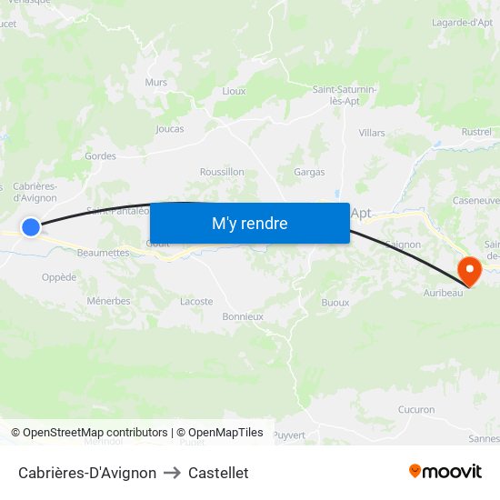 Cabrières-D'Avignon to Castellet map