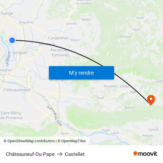 Châteauneuf-Du-Pape to Castellet map