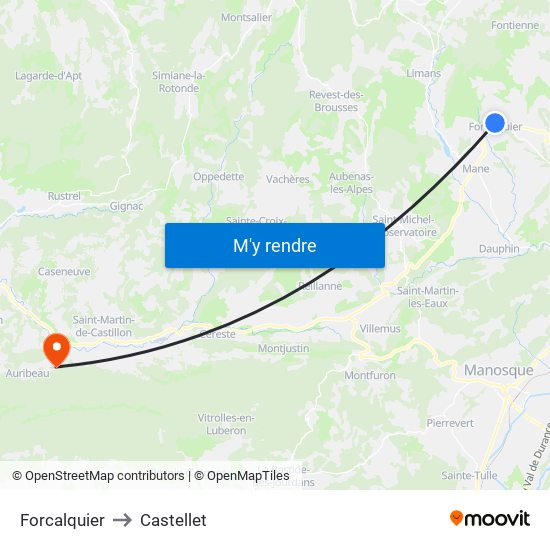 Forcalquier to Castellet map