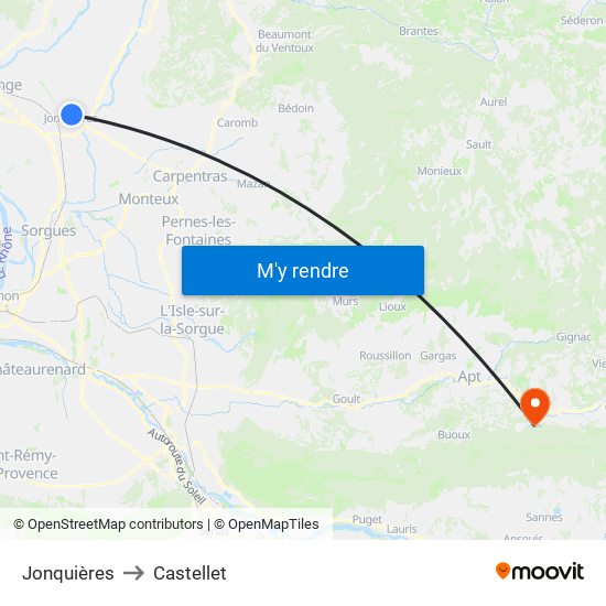 Jonquières to Castellet map