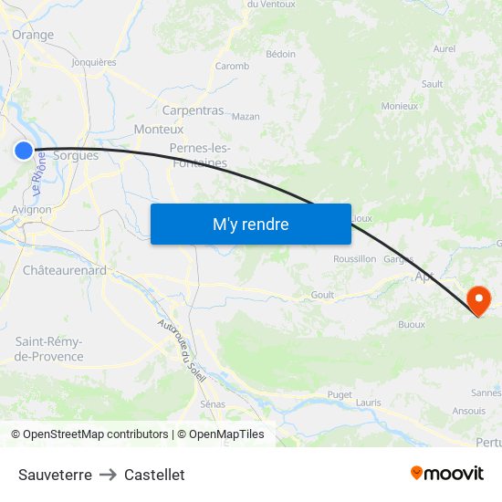 Sauveterre to Castellet map