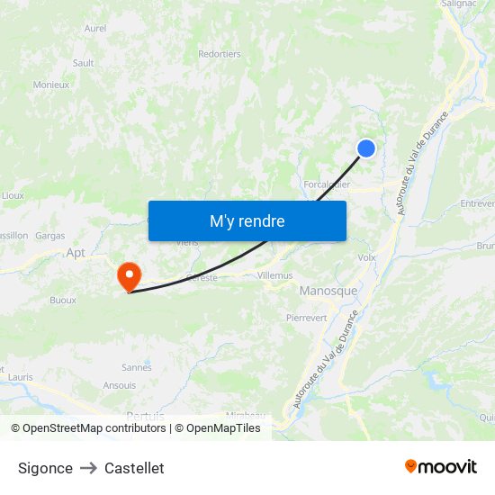 Sigonce to Castellet map