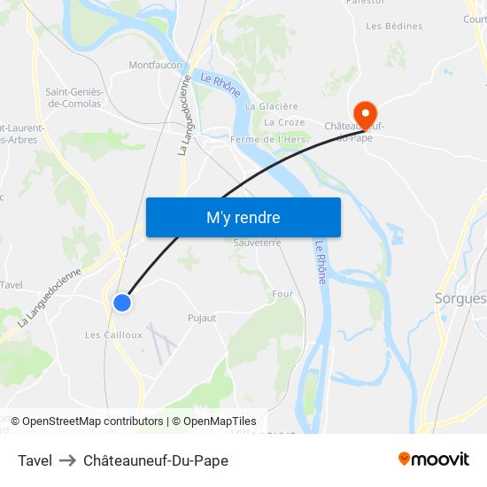 Tavel to Châteauneuf-Du-Pape map