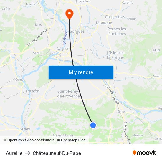 Aureille to Châteauneuf-Du-Pape map