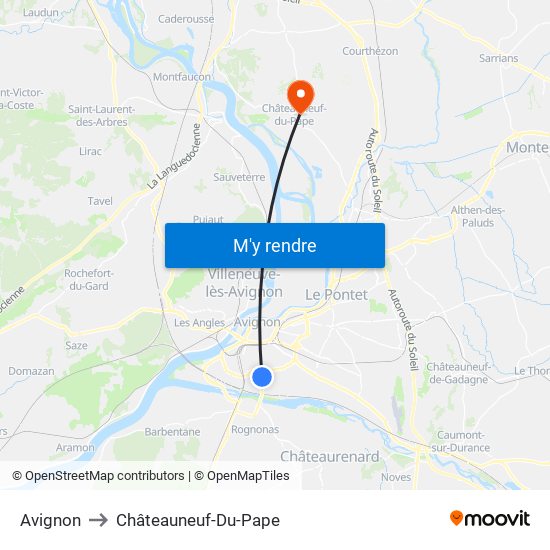 Avignon to Châteauneuf-Du-Pape map