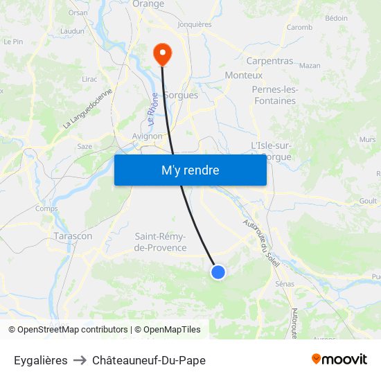 Eygalières to Châteauneuf-Du-Pape map
